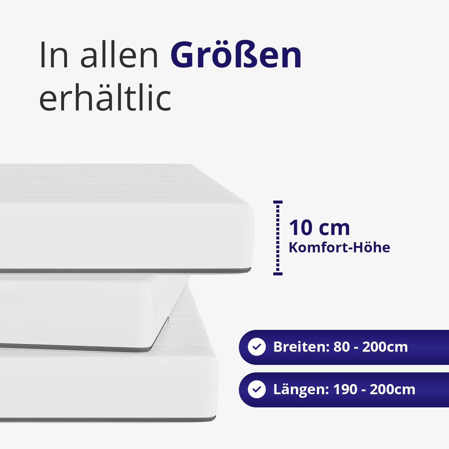 Der 10cm hohe Topper ist in allen gängigen Größen erhältlich wie zum Beispiel 90x200 und 140x200.
