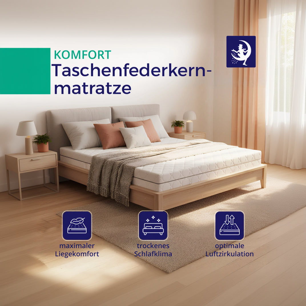 Komfort Taschenfederkernmatratze von Mister Sandman in modernem Schlafzimmer für maximalen Liegekomfort