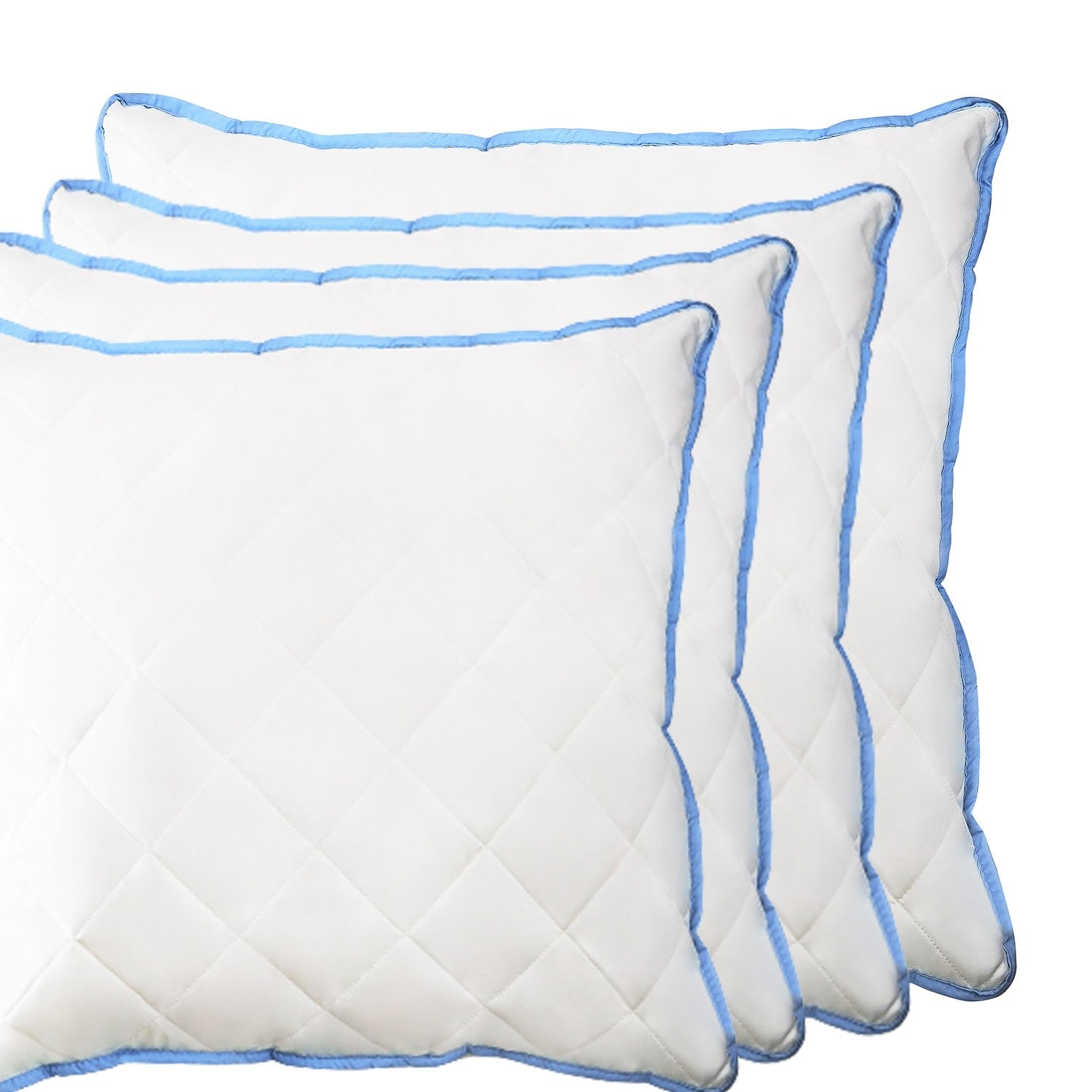 4er Set Mikrofaser Kopfkissen 60x60 cm mit blauer Biese und gesteppter Oberfläche – ideal für Allergiker und erholsamen Schlaf