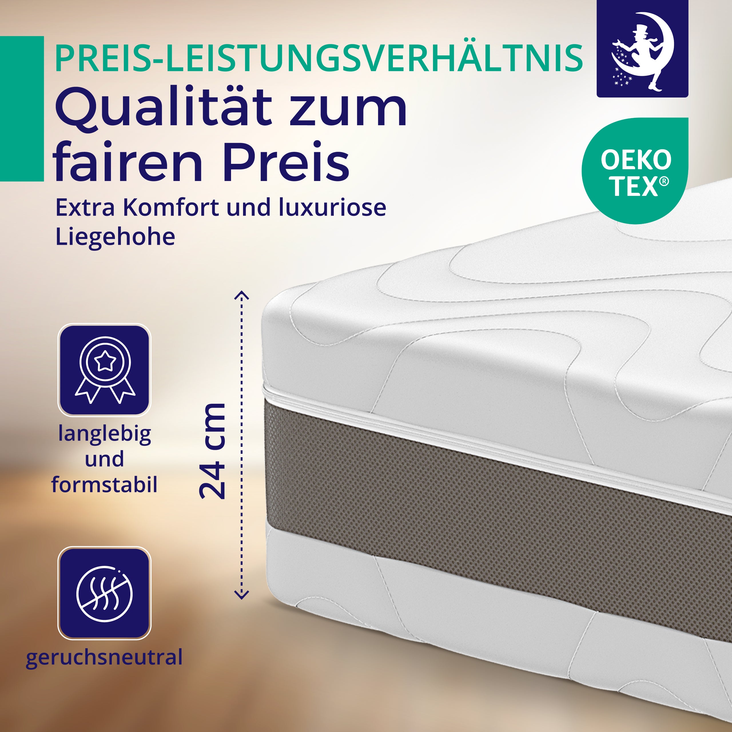 Pocket Spring Mattress Comfort Plus 24 cm – H3/H4
