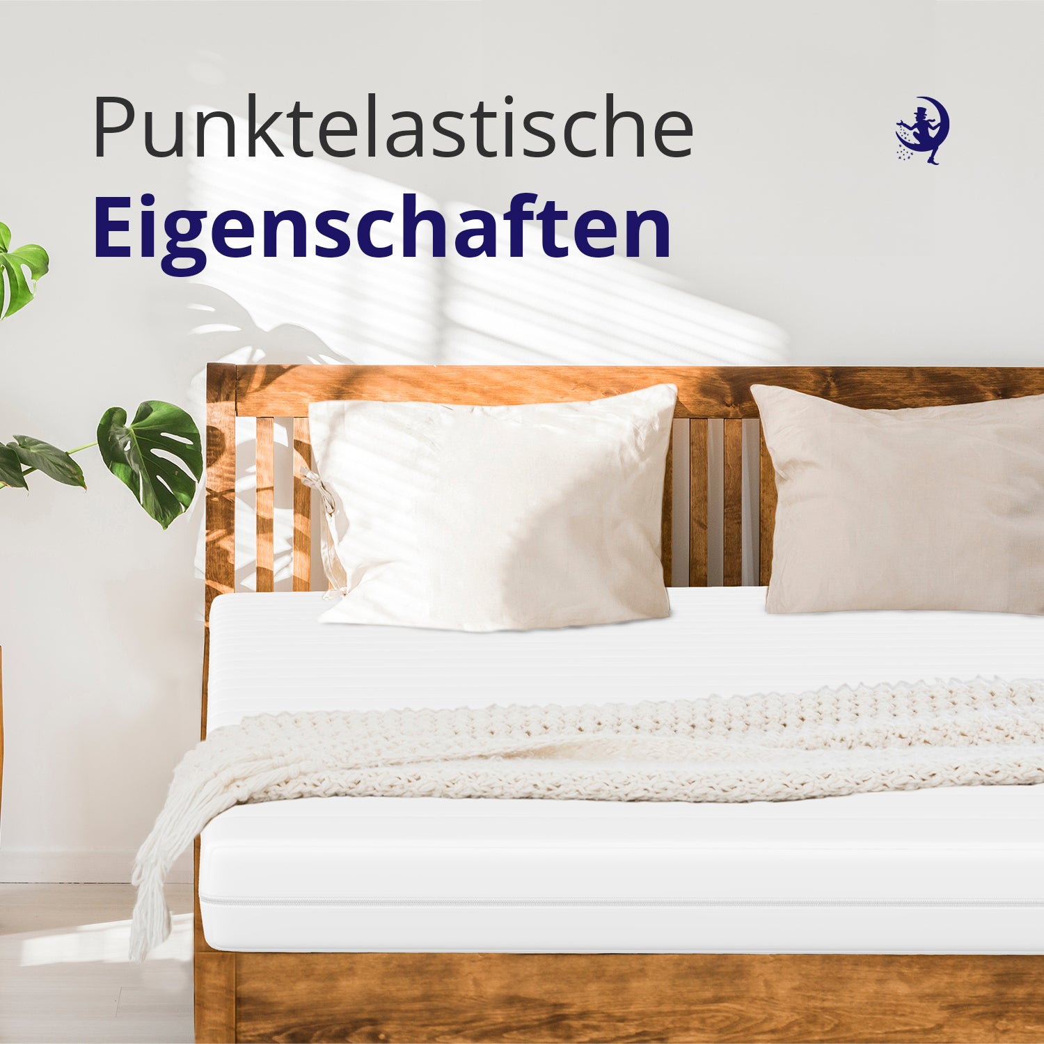 Matratze im Holzrahmenbett mit Decke und Kissen – punktelastische Eigenschaften für optimalen Schlafkomfort in jeder Schlafposition